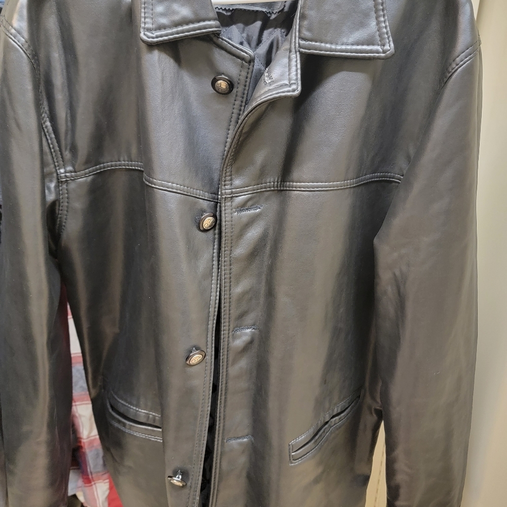 Armani Collezioni leather coat, karl lagerfield jacket, both XL, BLACK